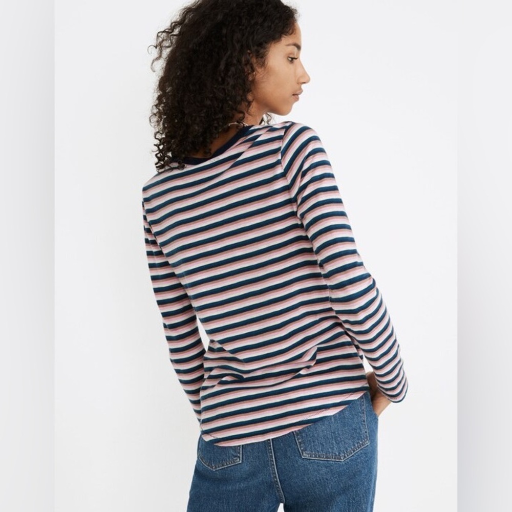 Madewell Whisper Cotton Rib-Crewneck Long-Sleeve Tee in Jessica‎ Stripe - Picture 6 of 8